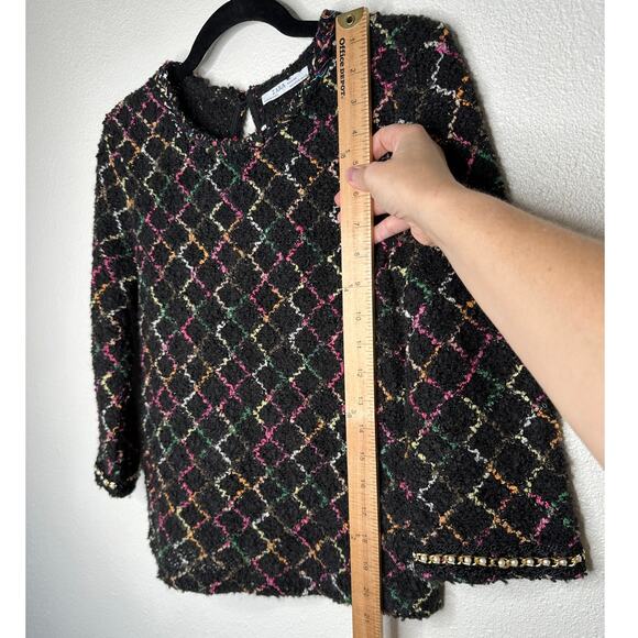 Zara Black Multicolor Boucle Knit Sweater with Pearl Detail on Sleeves Top S - Picture 8 of 14